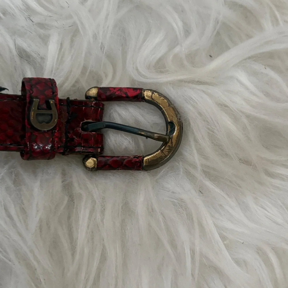 Etienne Aigner Vintage Womens Red Snakeskin Embossed Leather Skinny‎ Belt 26